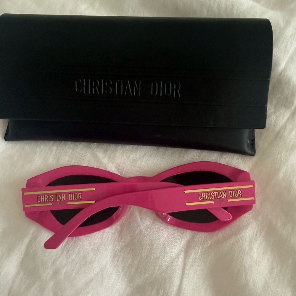 Dior Hot Pink Cat-Eye Sunglasses with Gold Logo Bars